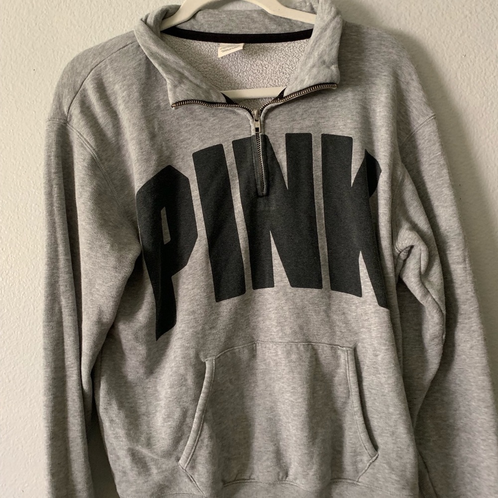 PINK gray & black quarter zip